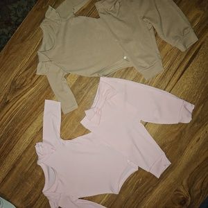 NWT Shein 1-3m bundle of 2 matching outfit sets pink and tan ribbed